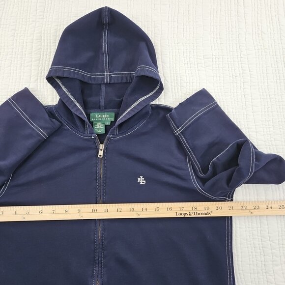 Green Label Lauren Ralph Lauren Hoodie Women's L Navy Blue Y2K Full Zip EUC - Picture 8 of 15
